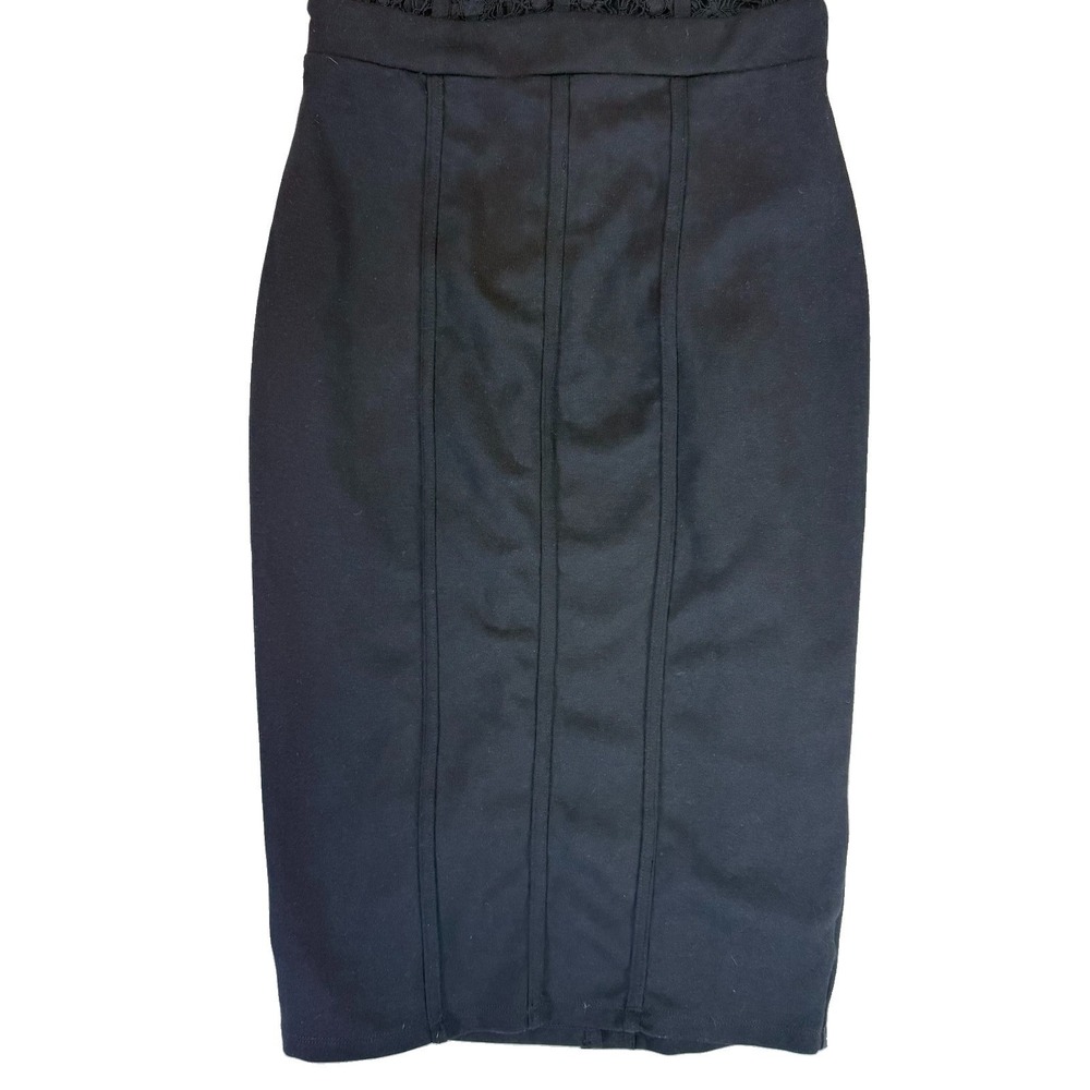 Nicole Miller Black Lace Midi Dress XS Ruffle Romantic Cocktail Bodycon Sheath - Picture 4 of 12